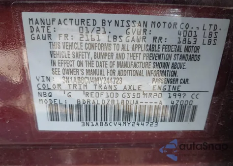 2021 Nissan Sentra Sv Xtronic Cvt from USA, damaged, VIN 3N1AB8CV4MY244723